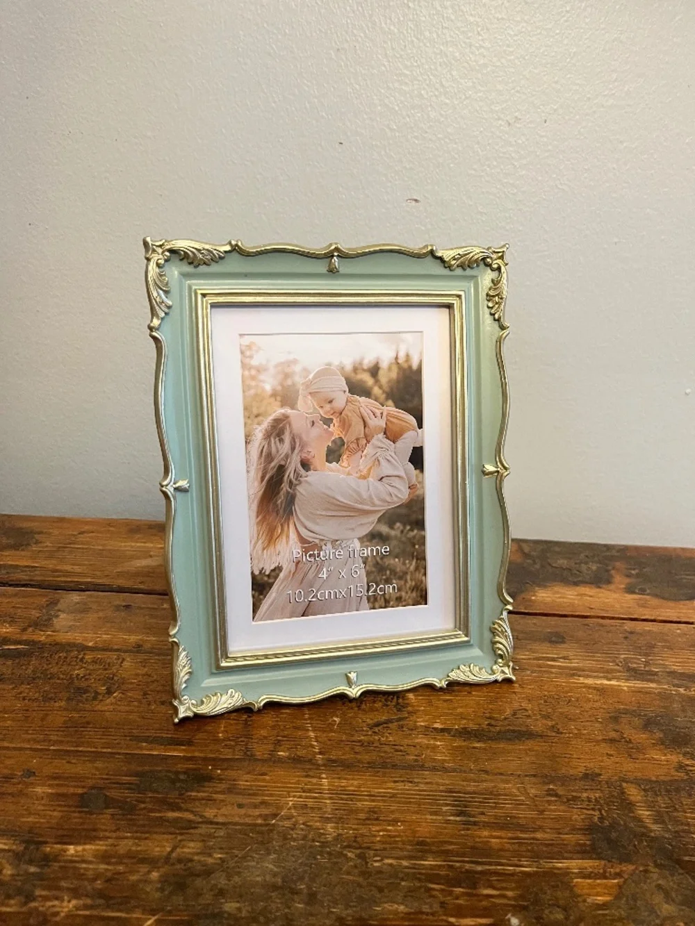 Vintage Sage Green & Gold Ornate Picture Frame 4x6 | Rococo Baroque Style Photo